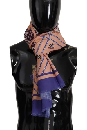 Dolce & Gabbana Blue Linen Seashell Pattern Mens Wrap Shawl Scarf