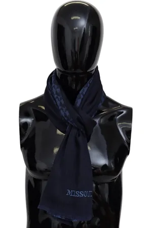 Missoni Navy Wool Knit Neck Wrap Fringe Shawl 