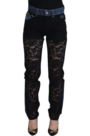 Dolce & Gabbana Black Floral Lace Front Skinny Denim Jeans - IT40|S