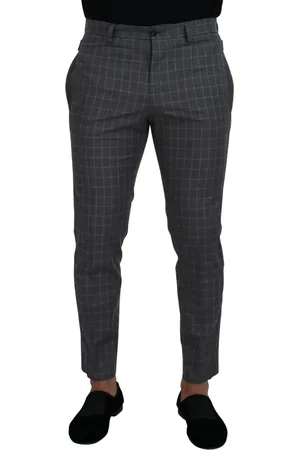 Dolce & Gabbana Grey Cotton Checkered Chino Pants - IT48 | M