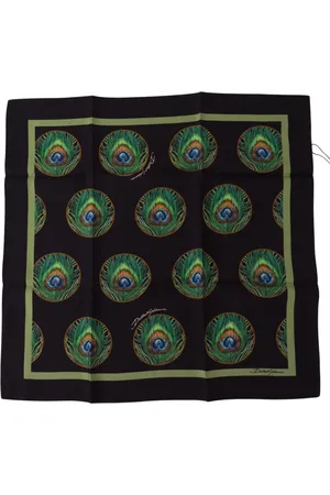 Dolce & Gabbana Peacock Feather DG Printed Square Handkerchief Scarf