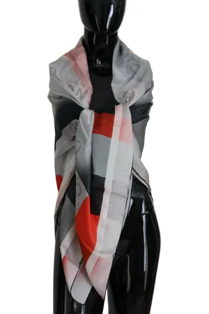 Costume National Gray Red Shawl Foulard Wrap Scarf