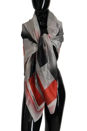 Costume National Gray Red Shawl Foulard Wrap Scarf