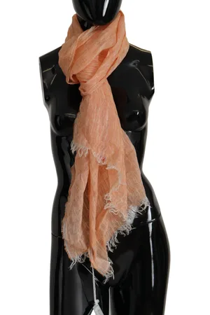 Malo Peach Linen Knitted Shawl Wrap Fringes Scarf