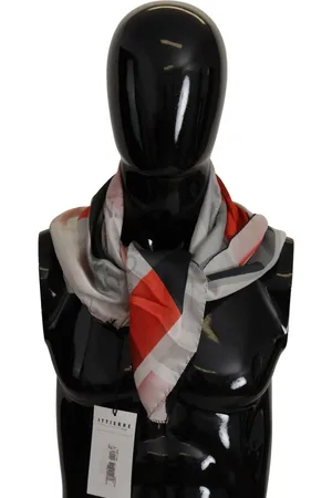 Costume National Gray Red Silk Shawl Foulard Wrap Scarf