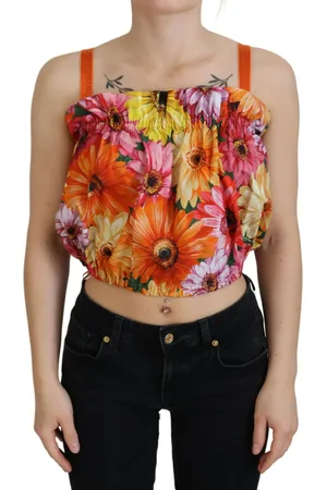 Dolce & Gabbana Blouse Cropped Floral Cotton Tank Top - IT40|S