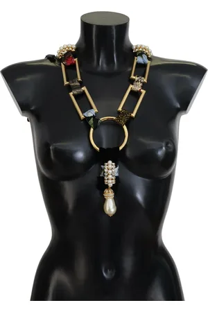 Dolce & Gabbana Brass Sicily Crystal Robe Statement Necklace