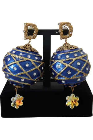 Dolce & Gabbana Gold Brass Dangle Ball Crystal Clip On Earrings