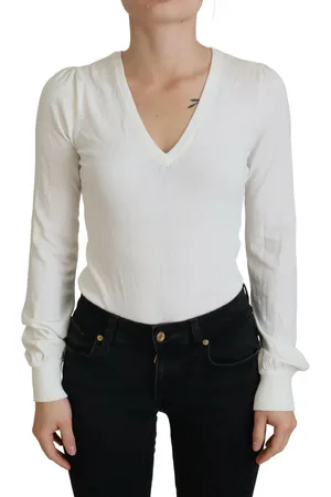 Patrizia Pepe Ivory V-Neck Long Sleeves Women Blouse Top - IT1 | XS