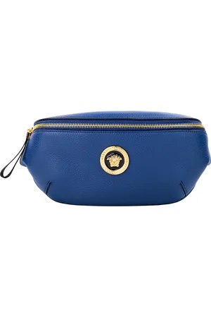 VERSACE Small Navy Calf Leather Medusa Pendant Fanny Waist Pack Belt Bag
