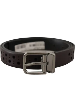 Dolce & Gabbana Dark Perforated Leather Metal Buckle Belt - 90 cm / 36 Inches
