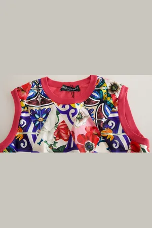 Dolce & Gabbana Majolica Floral Crew Neck Tank Top - IT36|XXS