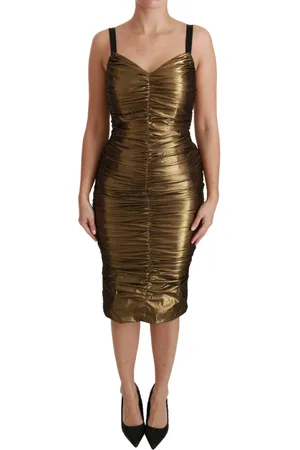 Dolce & Gabbana Metallic Stretch Bodycon Ruched Dress - IT36 | XS