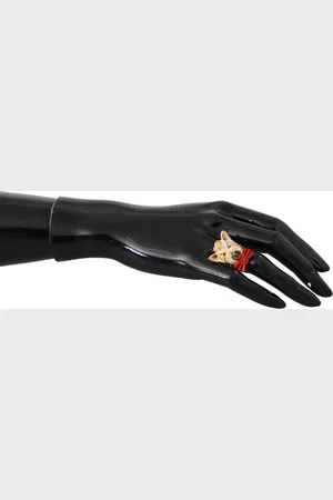 Dolce & Gabbana Brass Resin Beige Dog Pet Branded Accessory Ring - EU54 | US7