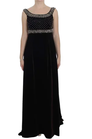 Dolce & Gabbana Velvet Crystal Sheath Gown Dress - IT40|S