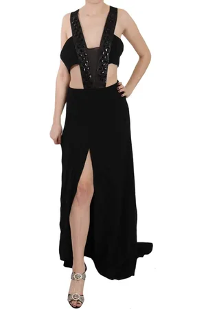 John Richmond Crystal Leather Gown Flare Dress - IT40|S