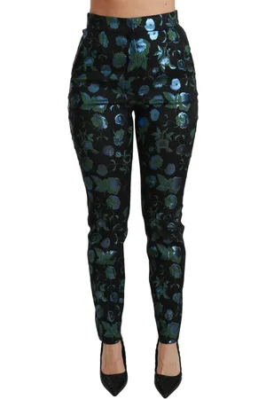 Dolce & Gabbana Green Floral Metallic Slim Pants - IT40|S