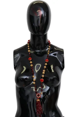Dolce & Gabbana Tone Brass Red Crystals Pendant Opera Chain Necklace