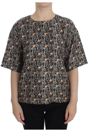 Dolce & Gabbana Gold Key Print Silk Blouse T-shirt - IT40|S