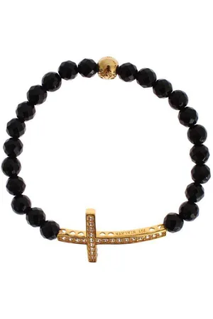 Nialaya Agate Stone Gold CZ Cross 925 Bracelet - M