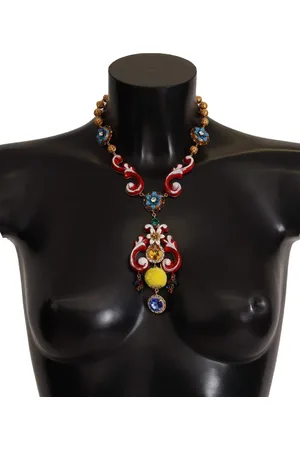 Dolce & Gabbana Brass Carretto Sicily Statet Crystal Chain Necklace