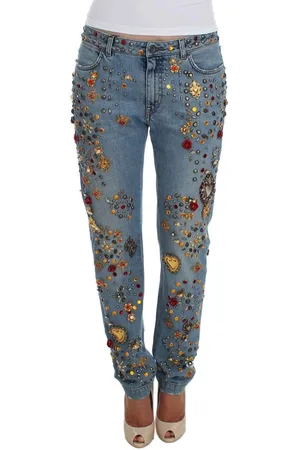 Dolce & Gabbana Crystal Roses Heart Embellished Jeans - IT36 | XS