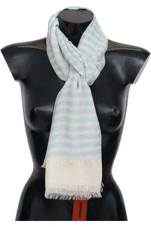 Missoni White Lined Cashmere Unisex Wrap Scarf