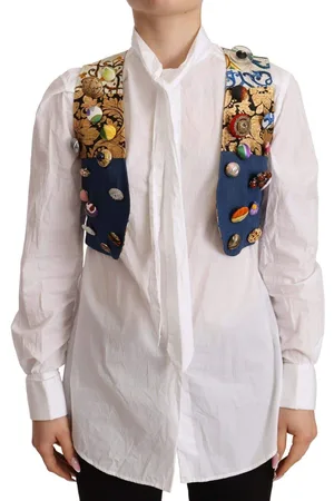 Dolce & Gabbana Embellished Waist Coat Cotton Top - IT38|XS