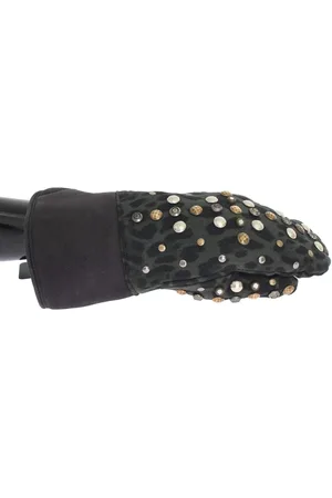 Dolce & Gabbana Wool Shearling Studded Green Leopard Gloves - 9|M