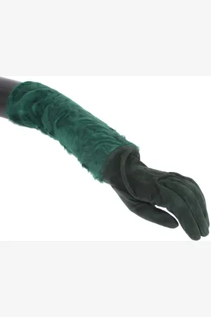 Dolce & Gabbana Leather Xiangao Fur Elbow Gloves - 8|M