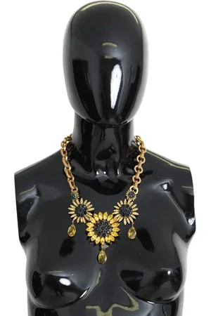 Dolce & Gabbana Brass Chain Crystal Sunlower Pendants Necklace