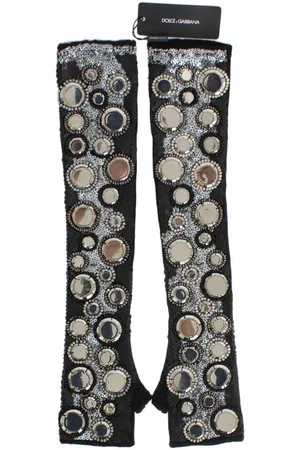 Dolce & Gabbana Cashmere Sequined Finger Less Gloves - M