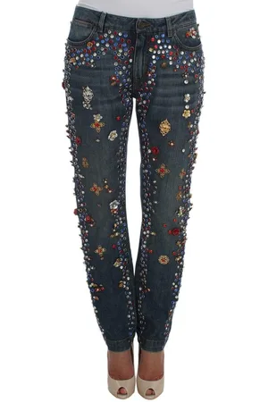 Dolce & Gabbana Crystal Roses Heart Embellished Jeans - IT38|XS