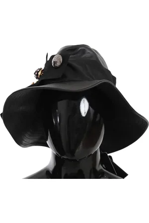 Dolce & Gabbana Leather DG Coin Crystal Wide Brim Hat - 56 cm|XS