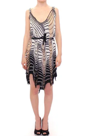 Alice Palmer Chainette Knit Striped Assymetrical Dress - S