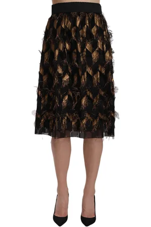Dolce & Gabbana Black Fringe Metallic Pencil A-line Skirt - IT38|XS