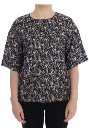 Dolce & Gabbana Gold Key Print Silk Blouse T-shirt - IT44|L
