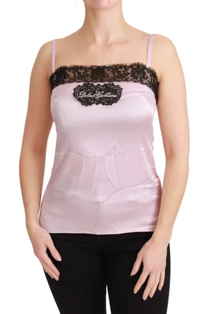 Dolce & Gabbana Silk Black Lace Top Pink Tank Blouse - IT48|XXL