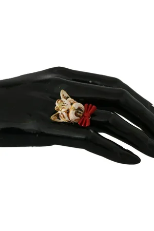 Dolce & Gabbana Dog Pet Branded Accessory Gold Brass Resin Ring - EU54 | US7