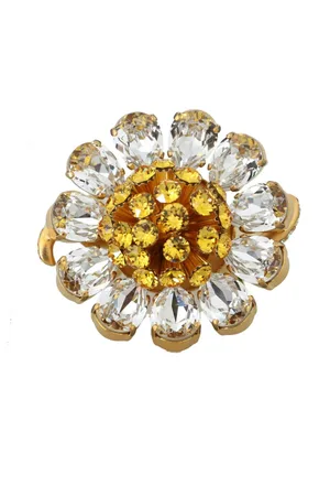 Dolce & Gabbana Brass Yellow Crystal Flower Ring - EU53 | US6,5