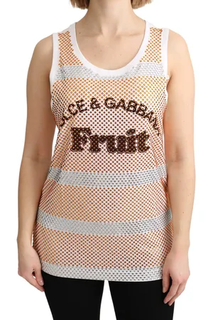 Dolce & Gabbana Orange Crystal Sleeveless Tank Cotton Top - IT40|S
