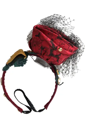 Dolce & Gabbana Red with Rose Silk Crystal Netted Logo Diadem Headband