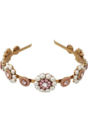 Dolce & Gabbana Tiara Crystal Floral Pearl Headband Logo Diadem