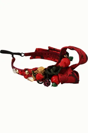 Dolce & Gabbana Cherry Silk Crystal Bow Logo Diadem Tiara Headband