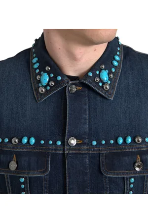 Dolce & Gabbana Denim Turquoise Stones Studded Jacket - IT52 | L