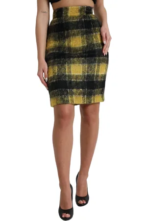 Dolce & Gabbana Yellow Brushed Checked Wool Pencil Cut Skirt - IT40|S
