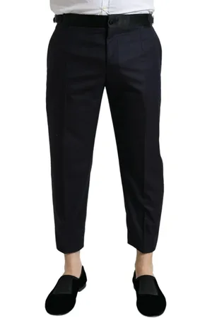 Dolce & Gabbana Blue Wool Cropped Tapered Pants - IT54 | XL