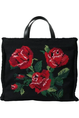 Dolce & Gabbana Cashmere Rose Embroidery Shopping Tote Bag