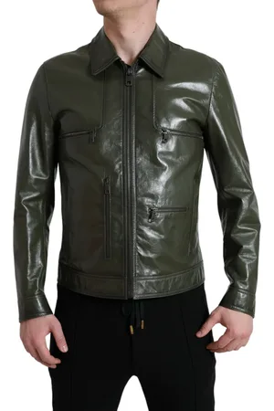 Dolce & Gabbana Leather Collared Biker Full Zip Jacket - IT50 | L