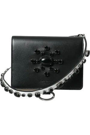 Dolce & Gabbana White Leather Crystal Embellished Cardholder Wallet